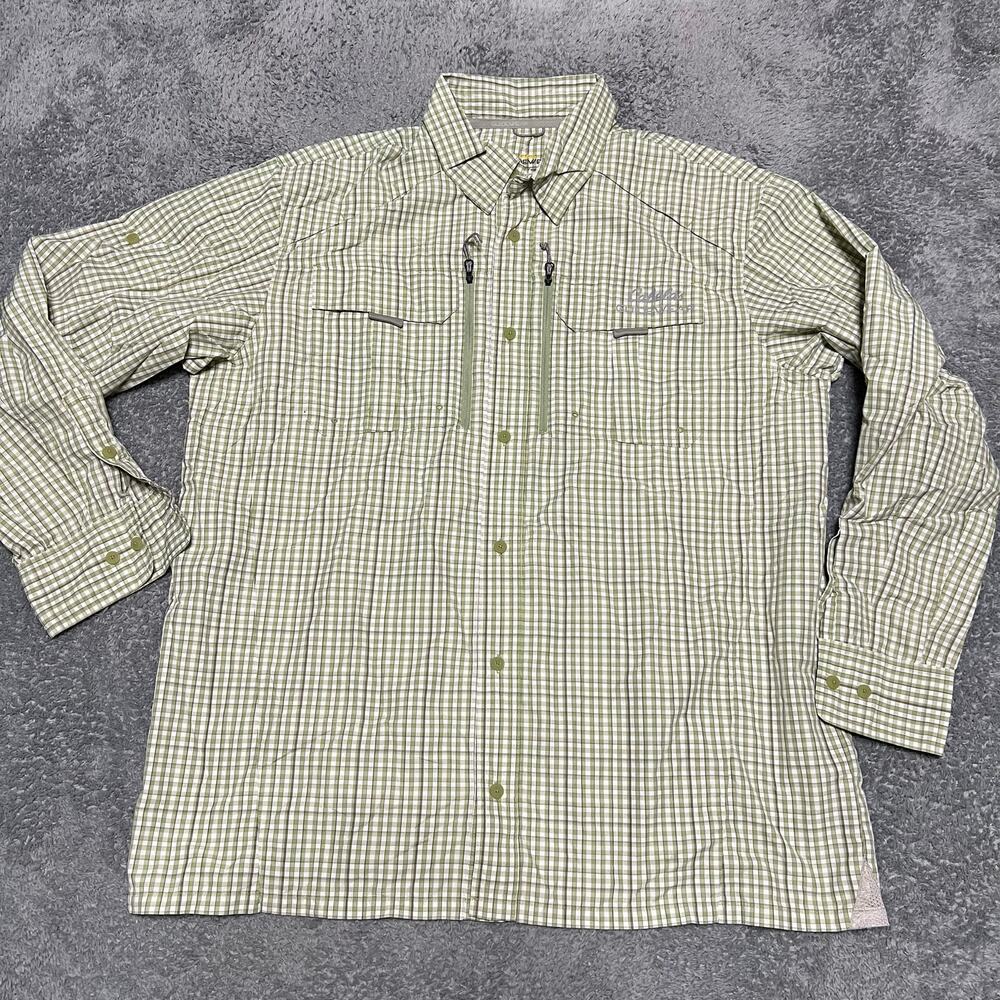 Cabelas Shirt Mens XL Guide Series Plaid Green Performance Fishing Long Sleeve